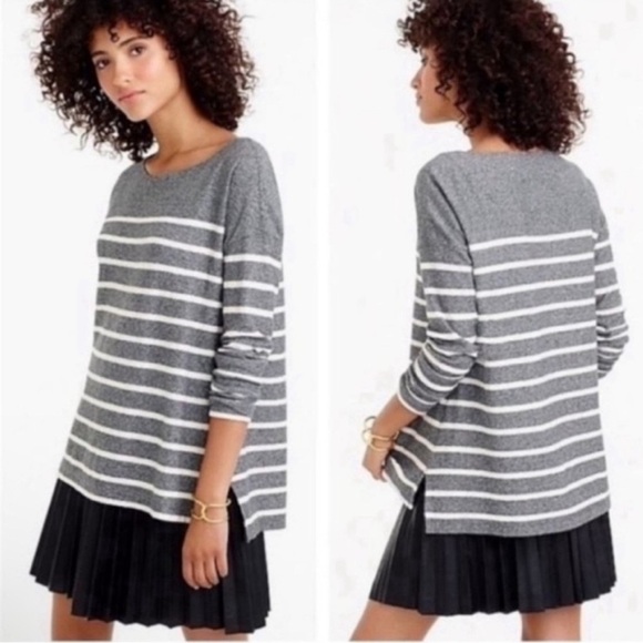 🦋J Crew Deck Striped top long sleeve gray & white cozy casual preppy Size M EUC - Picture 1 of 11